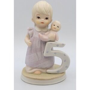 Lefton Christopher Collection Birthday Girl Blonde Age 5 Figurine 1982 HandPaint
